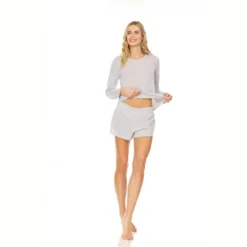Bearpaw Women's Relaxed Fit Long Sleeve T-Shirt And Wide Waist Shorts