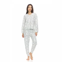 Bearpaw Women's Long Sleeve V-Neck Top With Jogger Pants, 2-Piece Set For Women