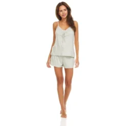 Bearpaw Women's Center Cinch Tank Top And Wide Waist Shorts, 2-Piece Sleepwear Pajama Set
